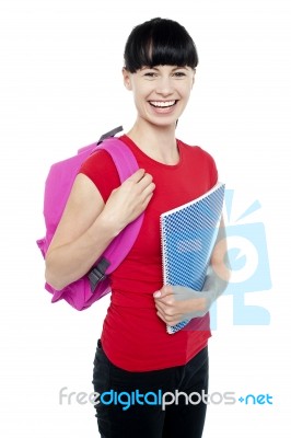 Charming Young Teenage Girl Ready To Attend College Stock Photo