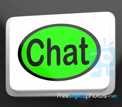 Chat Button Shows Talking Typing Or Texting Stock Image