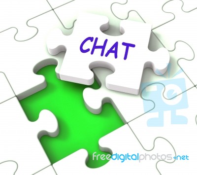 Chat Jigsaw Shows Chatting Talking Typing Or Texting Stock Image