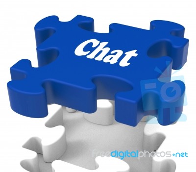 Chat Jigsaw Shows Talking Chatting Typing Or Texting Stock Image