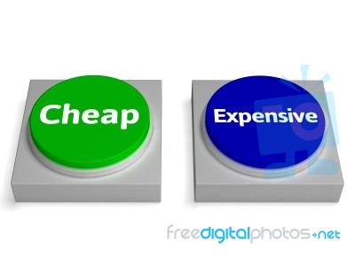 Cheap Expensive Buttons Shows Discount Or Costly Stock Image