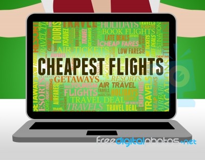 Cheapest Flights Shows Reduction Discounted And Flying Stock Image