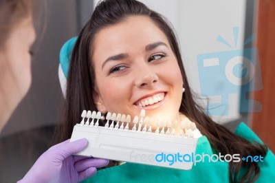 Check And Select The Color Of The Teeth Stock Photo