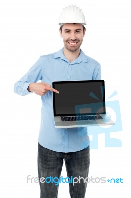 Check Out My Brand New Laptop Stock Photo