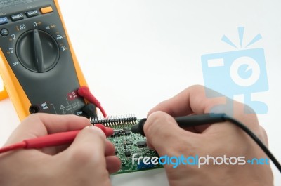 Checking Circuit By Multi-Meter Stock Photo