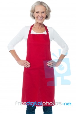 Cheerful Aged Confident Female Chef Stock Photo