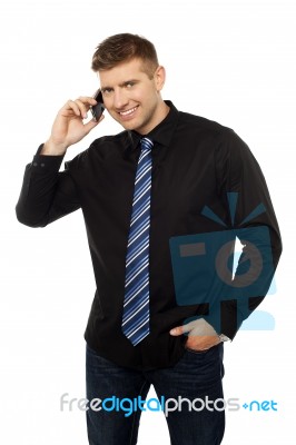 Cheerful Businessperson Communicating Stock Photo