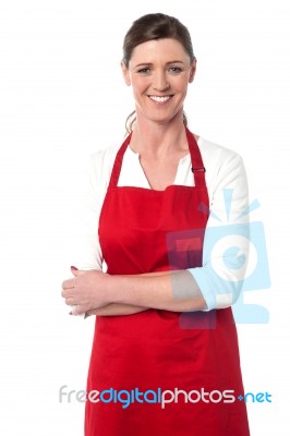 Cheerful Confident Female Chef Stock Photo