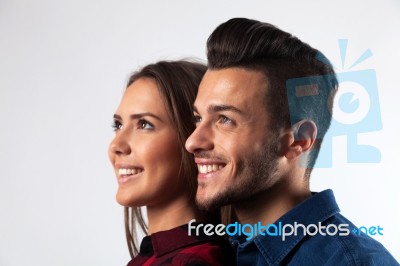 Cheerful Couple In Love Isolated Stock Photo