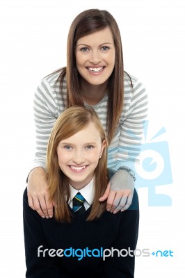 Cheerful Duo Of Adorable Mother And Daughter Stock Photo