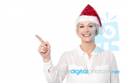 Cheerful Lady In Santa Cap Stock Photo