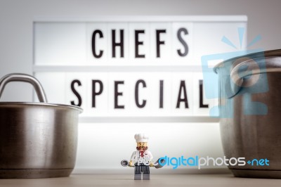 Cheerful Miniature Chef. Chef's Special Concept Stock Photo