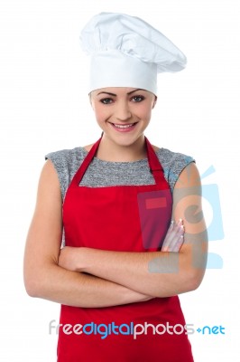 Cheerful Young Female Chef Stock Photo