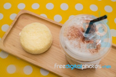 Cheese Cake And Iced Coffee Stock Photo