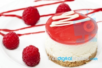 Cheese Cake With Raspberries Stock Photo