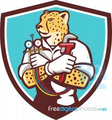 Cheetah Heating Specialist Crest Cartoon Stock Image