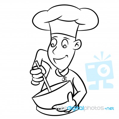 Chef Cartoon - Line Drawn Stock Image