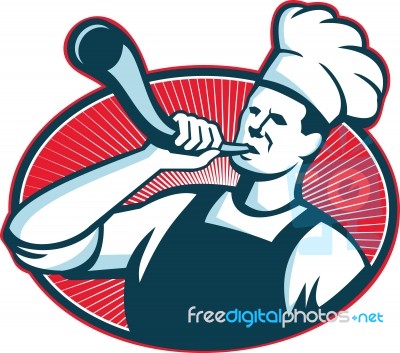 Chef Cook Baker Blowing Bullhorn Retro Stock Image