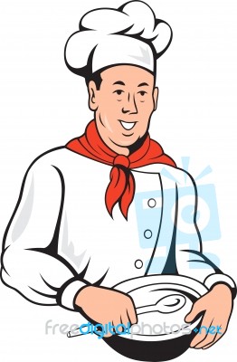 Chef Cook Baker Mixing Bowl Cartoon Stock Image