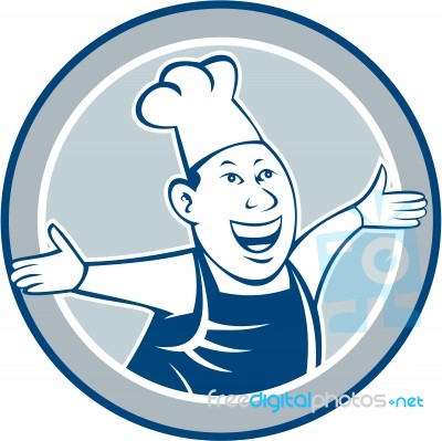 Chef Cook Happy Arms Out Circle Cartoon Stock Image