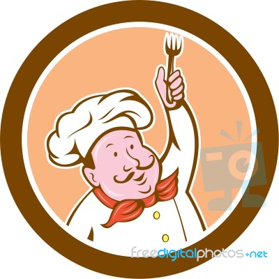 Chef Cook Holding Fork Cartoon Stock Image