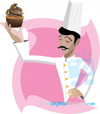 Chef Holding A Cupcake Stock Image