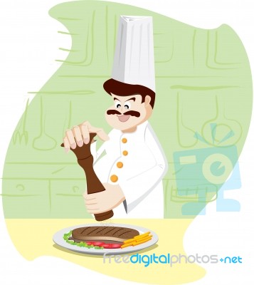 Chef Is Add Pepper On Steak Stock Image