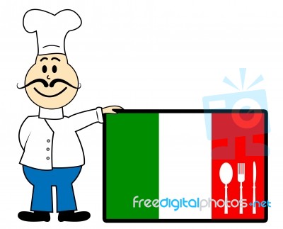 Chef Italy Represents Cooking In Kitchen And Europe Stock Image