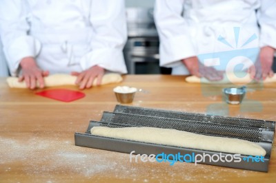 Chef Kneading Dough Stock Photo