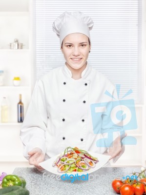 Chef Offering Vegetarian Meal Stock Photo