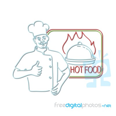 Chef Thumbs Up Hot Food Neon Sign Stock Image