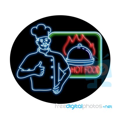 Chef Thumbs Up Hot Food Oval Neon Sign Stock Image