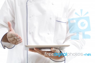 Chef Using Digital Tablet Stock Photo