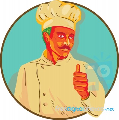 Chef With Mustache Thumbs Up Circle Wpa Stock Image