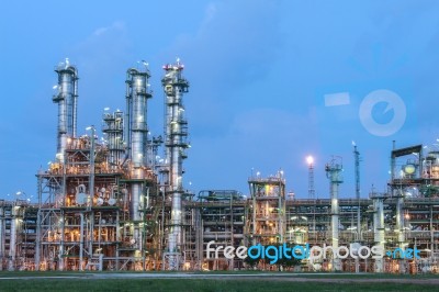 Chemical Factory At Evening Stock Photo