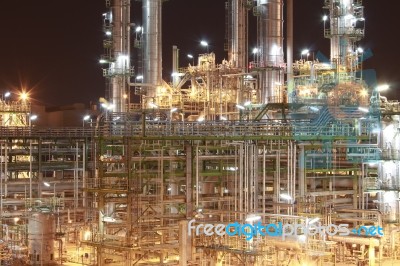 Chemical Plant In Night Time Stock Photo