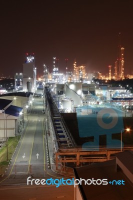 Chemical Plant In Night Time Stock Photo