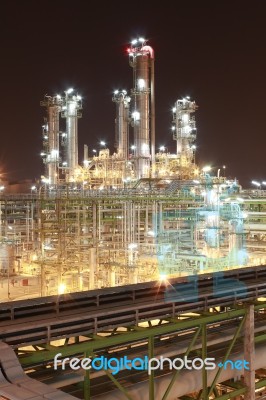 Chemical Plant In Night Time Stock Photo