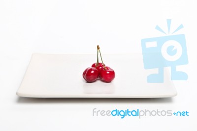 Cherries On Platter Stock Photo