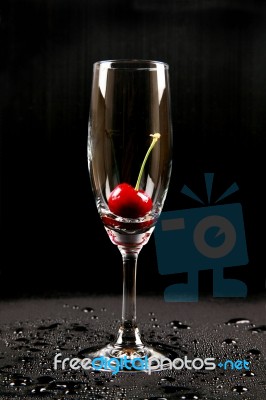 Cherry In Glass Stock Photo