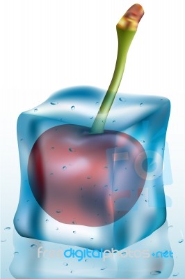 Cherry In Ice Cube Stock Image