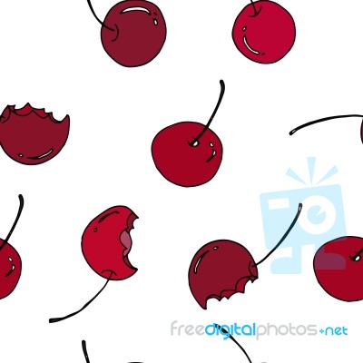 Cherry Seamless Pattern By Hand Drawing On White Backgrounds Stock Image