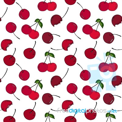 Cherry Seamless Pattern By Hand Drawing On White Backgrounds Stock Image