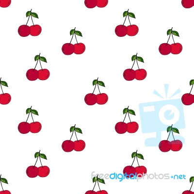 Cherry Seamless Pattern By Hand Drawing On White Backgrounds Stock Image