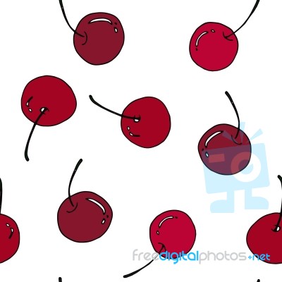 Cherry Seamless Pattern By Hand Drawing On White Backgrounds Stock Image