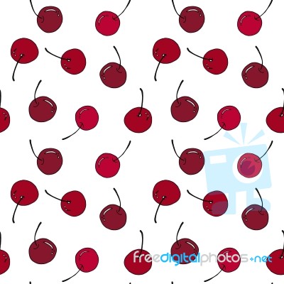 Cherry Seamless Pattern By Hand Drawing On White Backgrounds Stock Image