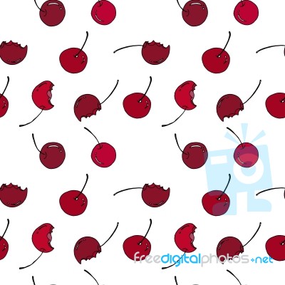 Cherry Seamless Pattern By Hand Drawing On White Backgrounds Stock Image