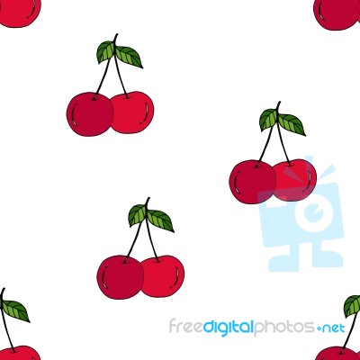 Cherry Seamless Pattern By Hand Drawing On White Backgrounds Stock Image