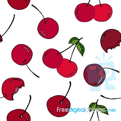 Cherry Seamless Pattern By Hand Drawing On White Backgrounds Stock Image