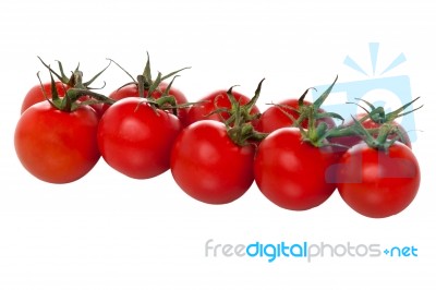 Cherry Tomatoes Arranged In A Row Stock Photo